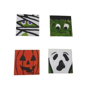 Terrifying Halloween 4-Pack Acrylic Painting on Little Canvas 3 x 3 in each